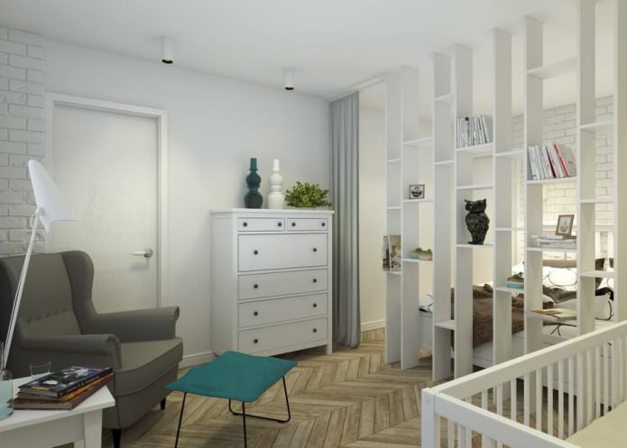 chambre avec une pépinière dans la conception d'un appartement de 65 m². m.