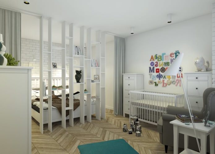 chambre avec une pépinière dans la conception d'un appartement de 65 m². m.