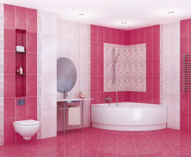 photo de salle de bain rose