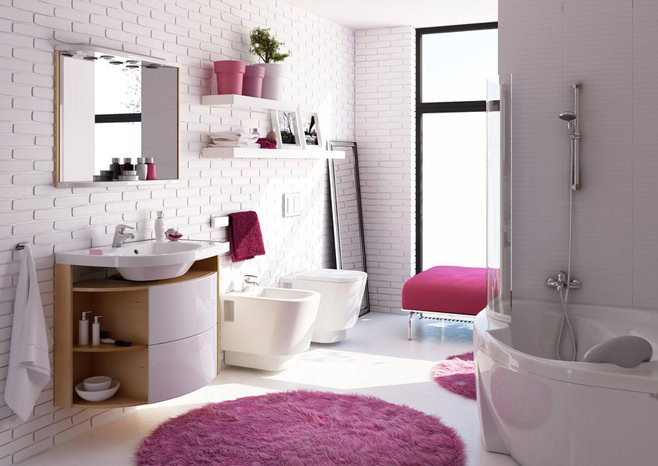 photo de salle de bain rose