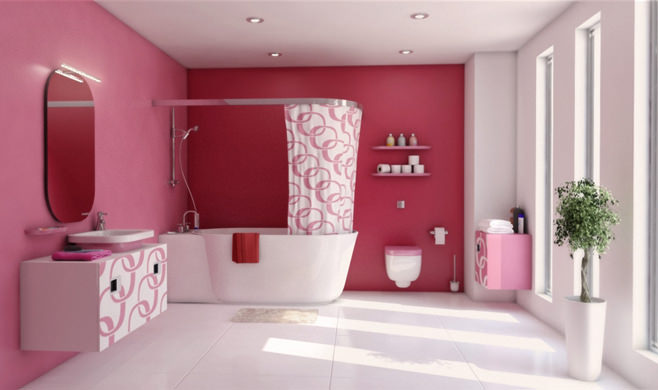 salle de bain rose