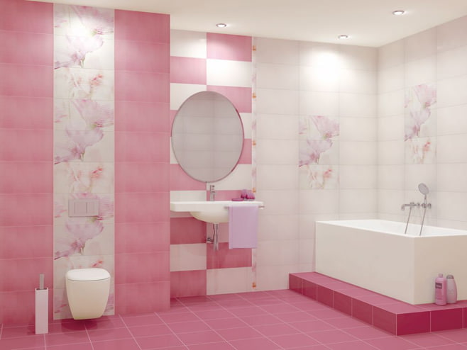 photo de salle de bain rose