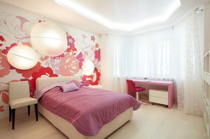 Chambre blanche et rose