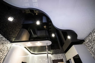 Plafond tendu noir et blanc: types de structures, textures, formes, options de conception