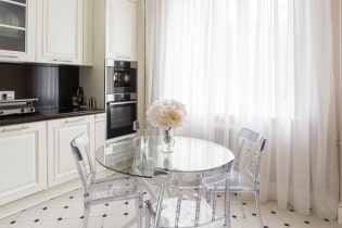 Tables en verre pour la cuisine: photos à l'intérieur, types, formes, couleurs, design, styles