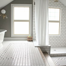 Carrelage blanc dans la salle de bain: design, formes, combinaisons de couleurs, options d'emplacement, coulis couleur-6