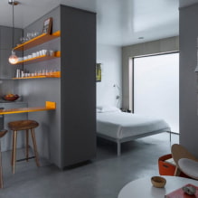 Design stúdió apartman 20 négyzetméter. m. - fotó a belső térről, színválasztás, világítás, elrendezési ötletek-8