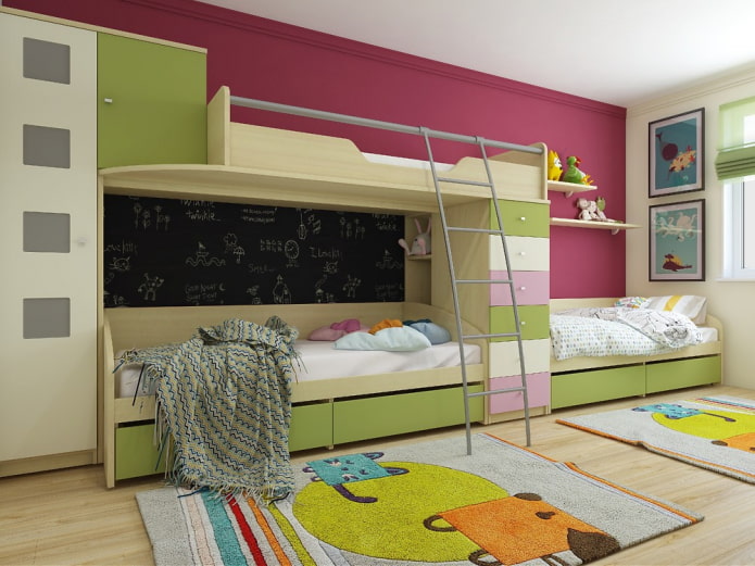 Chambre d'enfant pour trois enfants : zonage, conseils d'aménagement, choix du mobilier, éclairage et déco