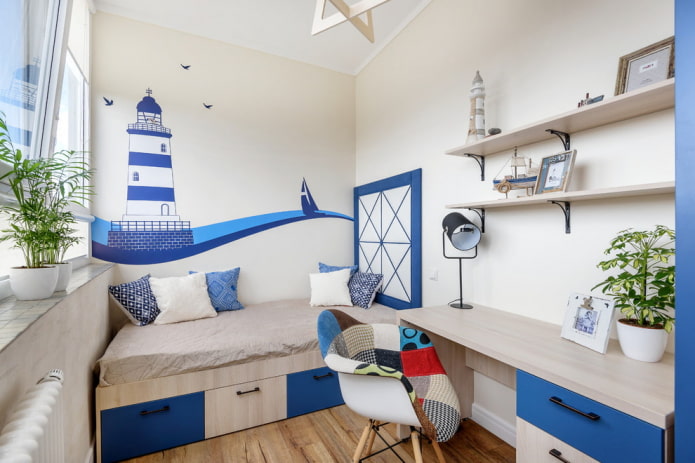 Chambre d'enfant dans un style marin: photos, exemples pour un garçon et une fille