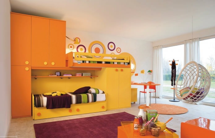 Couleur orange dans la chambre des enfants: caractéristiques, photos